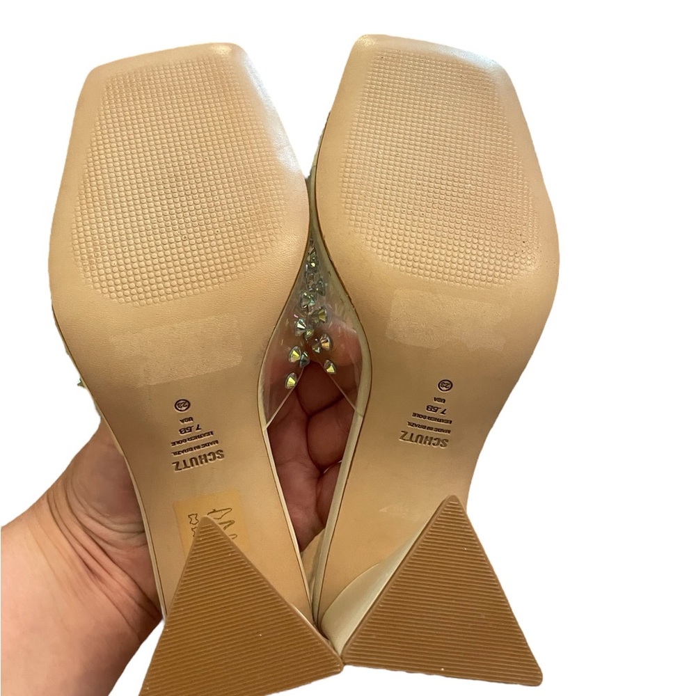 Schutz Lizah Crystal Block Heels Ivory - Picture 14 of 16